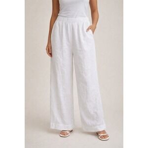 Tahari Essentials Womens XL White 100% Linen Wide Leg Elastic Waist Pants